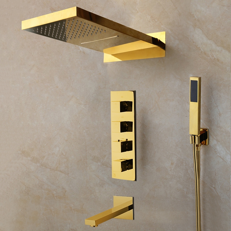 Fontana Mecca Designer Gold Finish Wall Mount Shower Set With Handheld Shower Head